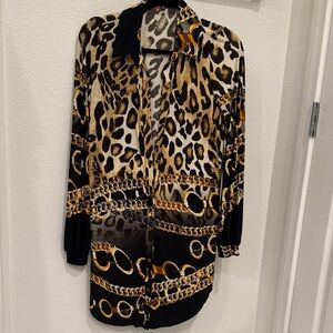 Fashion Nova Leopard Print Long Sleeve Dress